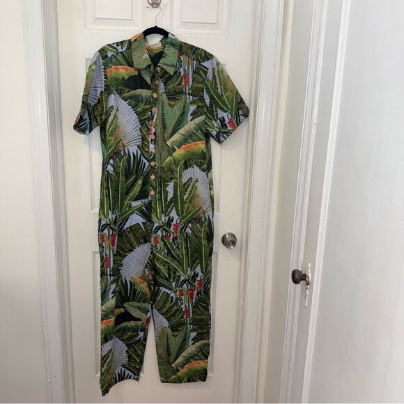 Farm Rio Blue Amazonia Forest Lenzing Ecovero Euroflax Jumpsuit - Picture 6 of 11